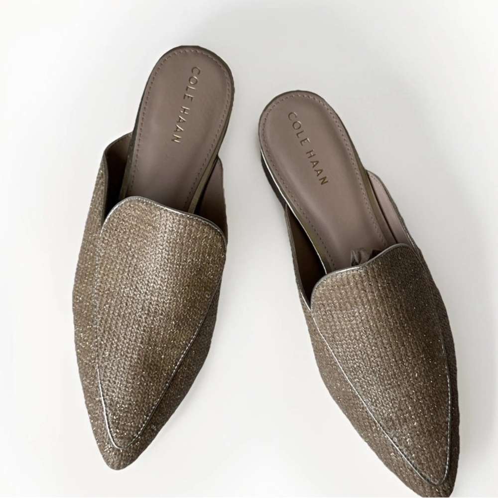 Cole Haan Gold Metallic Linen Piper Loafer Mule Size  9 B VGUC Bnfts Charity - Picture 8 of 9